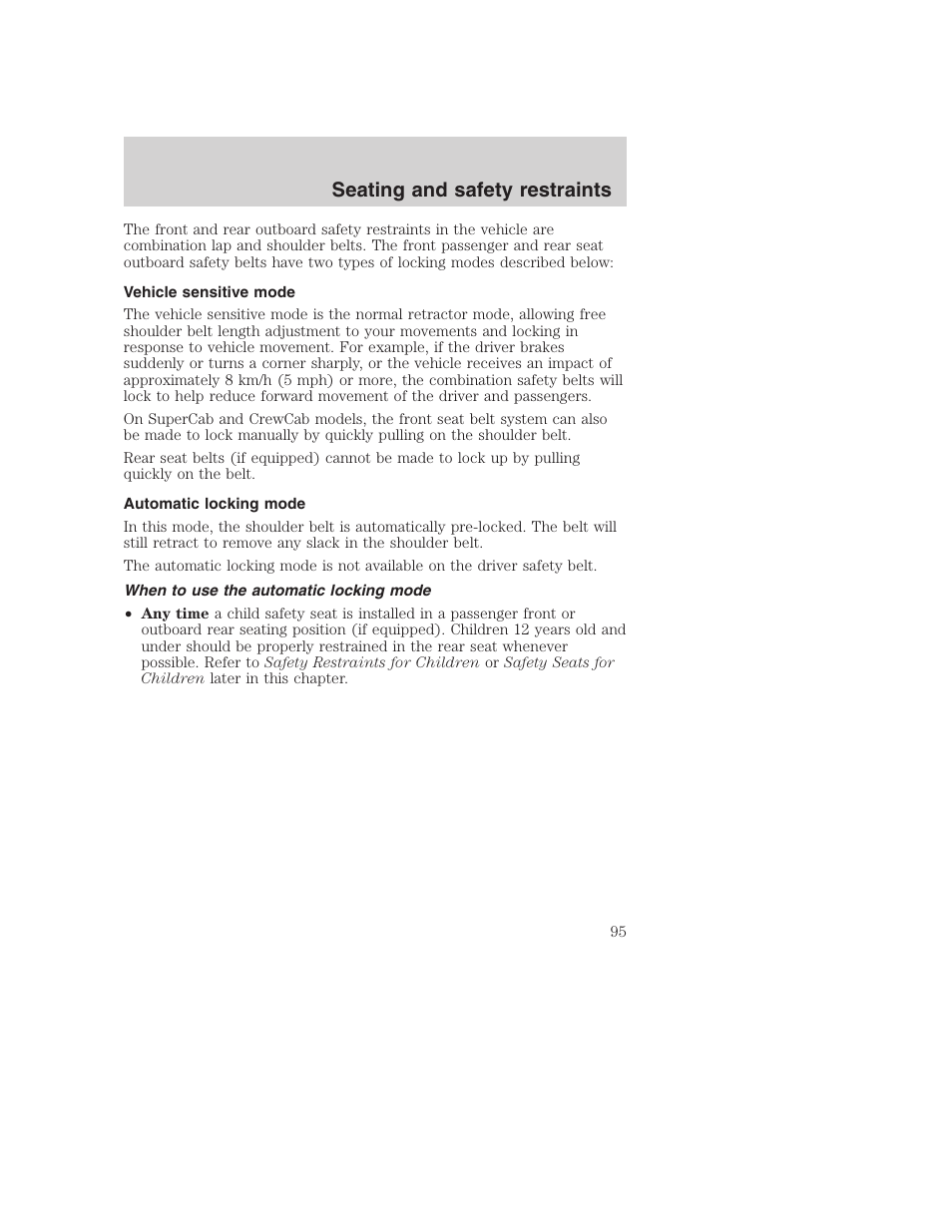 Seating and safety restraints | FORD 2001 F-550 v.2 User Manual | Page 95 / 288