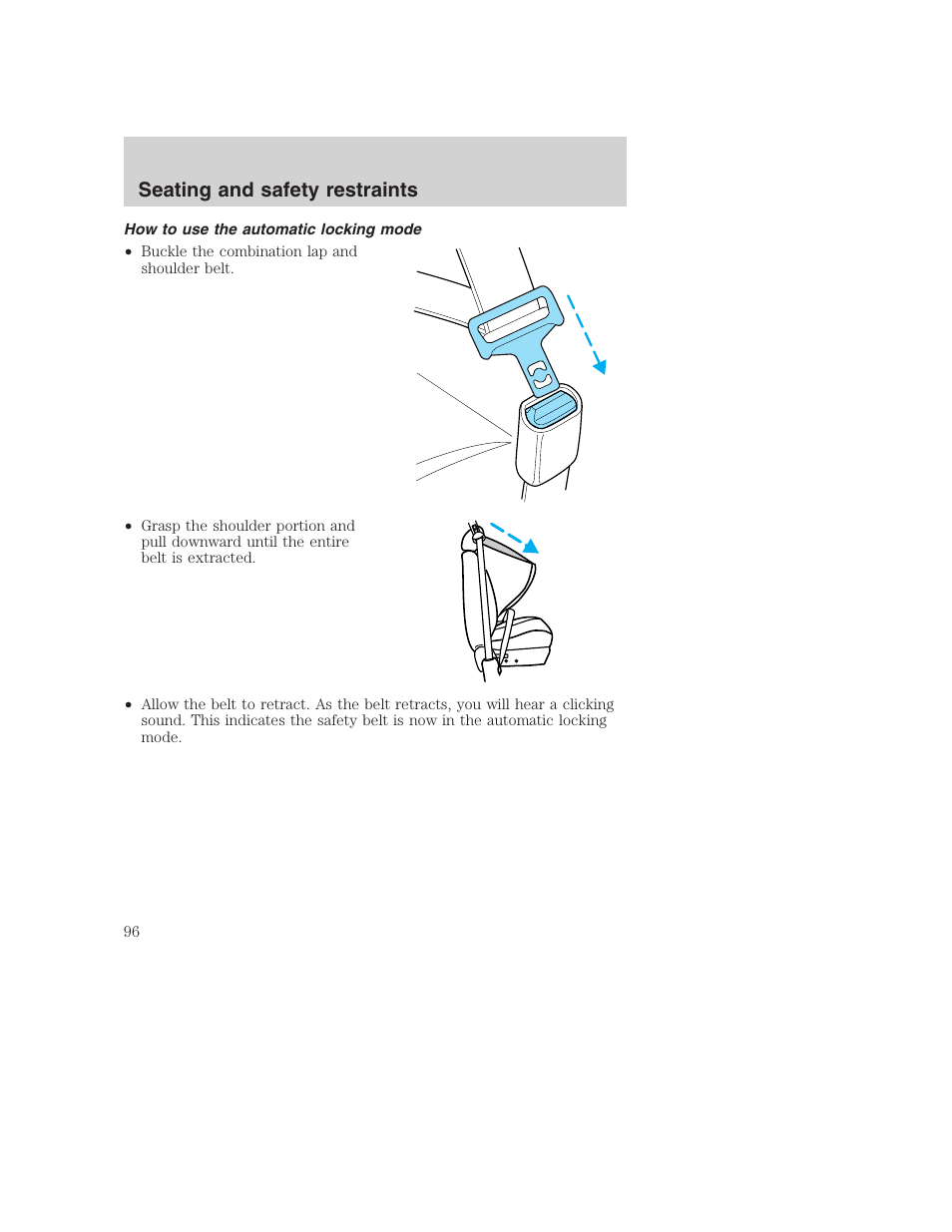 Seating and safety restraints | FORD 2001 F-550 v.2 User Manual | Page 96 / 288