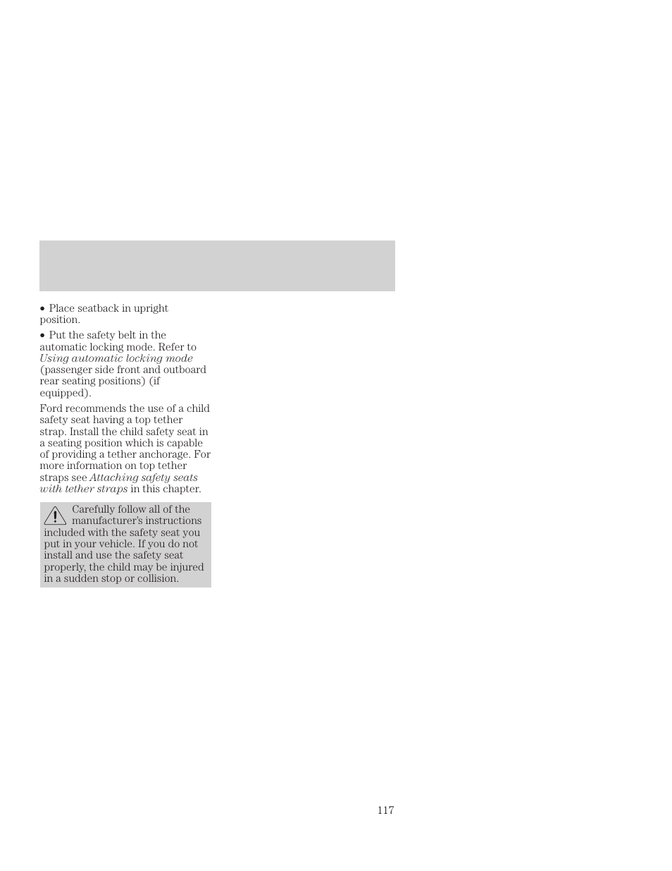 Seating and safety restraints | FORD 2001 Focus User Manual | Page 117 / 296