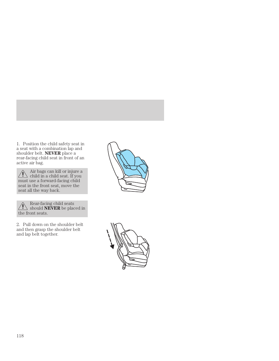 Seating and safety restraints | FORD 2001 Focus User Manual | Page 118 / 296
