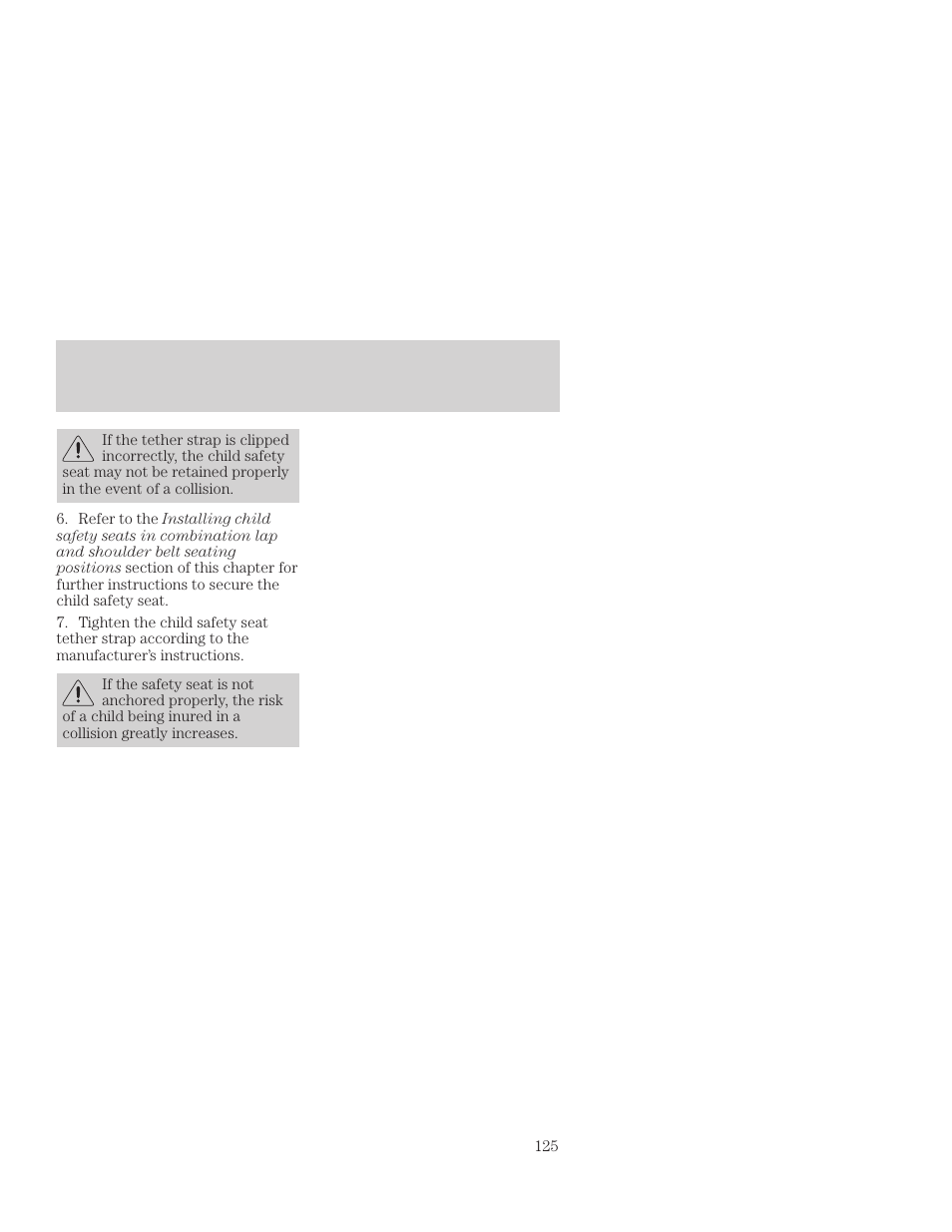 Seating and safety restraints | FORD 2001 Focus User Manual | Page 125 / 296