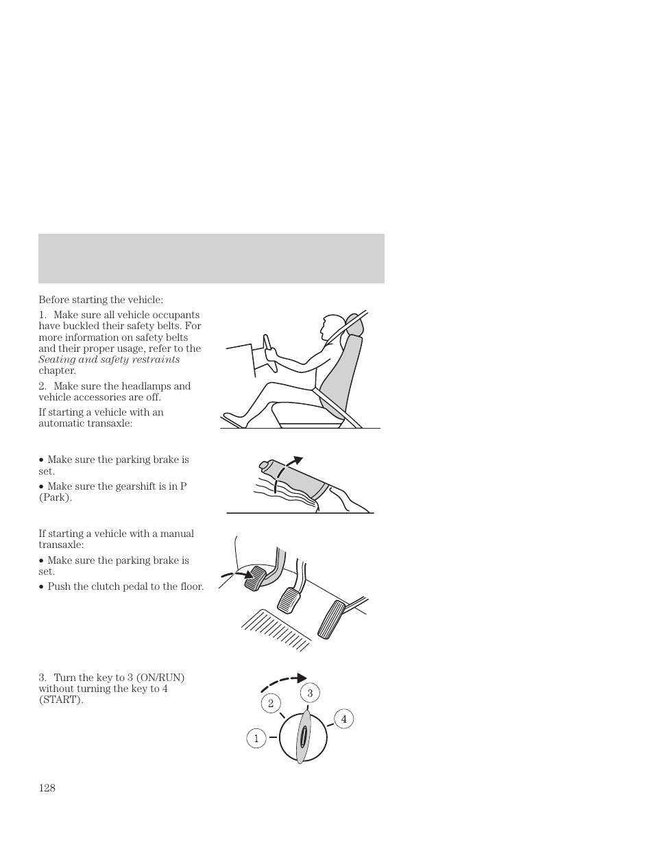 Starting | FORD 2001 Focus User Manual | Page 128 / 296