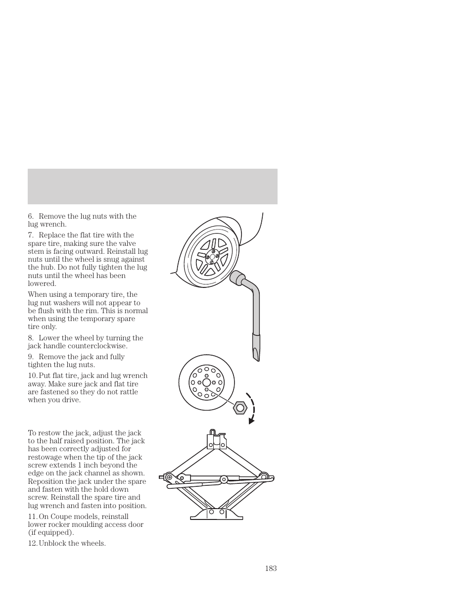 Roadside emergencies | FORD 2001 Focus User Manual | Page 183 / 296