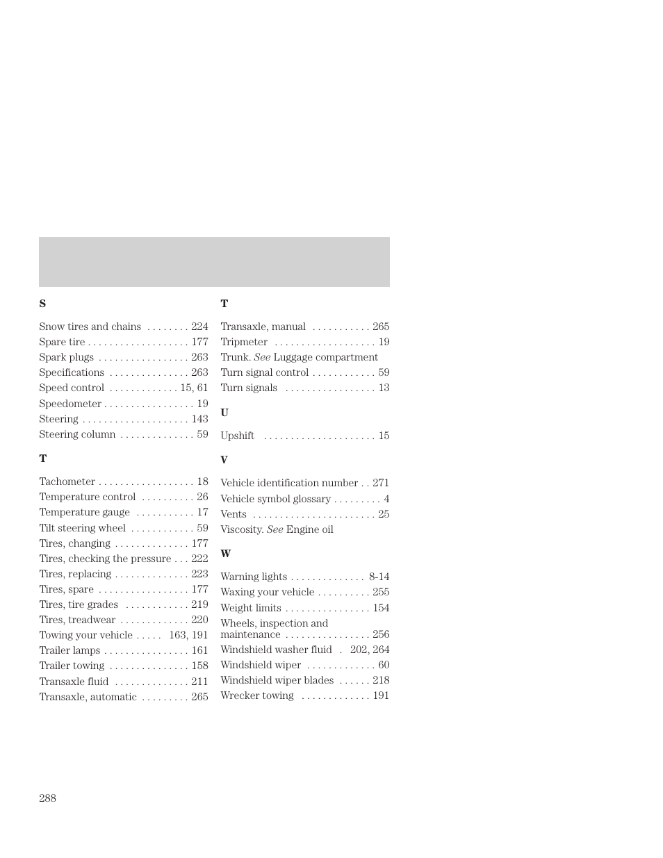Index | FORD 2001 Focus User Manual | Page 288 / 296