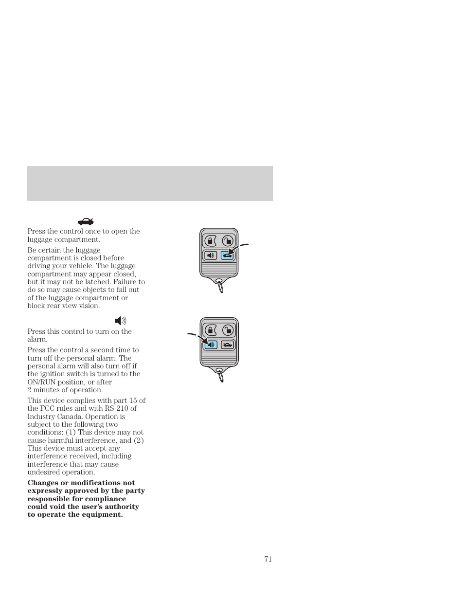 Controls and features | FORD 2001 Focus User Manual | Page 71 / 296
