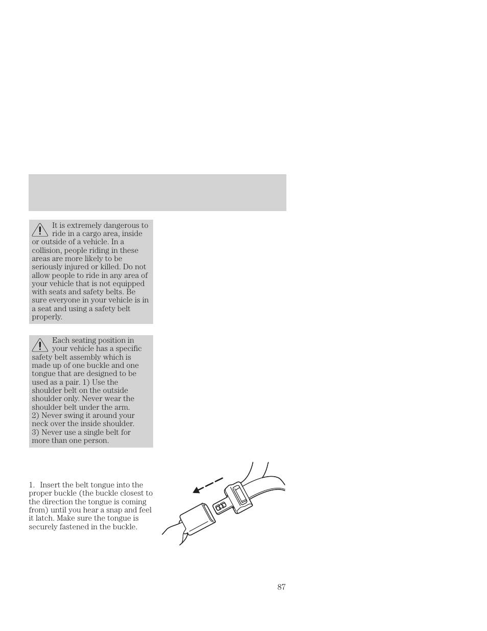 Seating and safety restraints | FORD 2001 Focus User Manual | Page 87 / 296