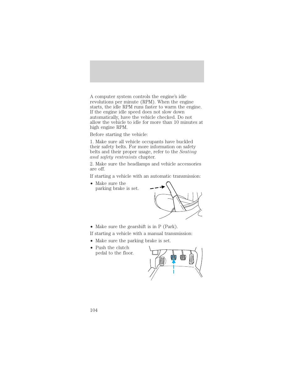 Starting | FORD 2001 Mustang User Manual | Page 104 / 240