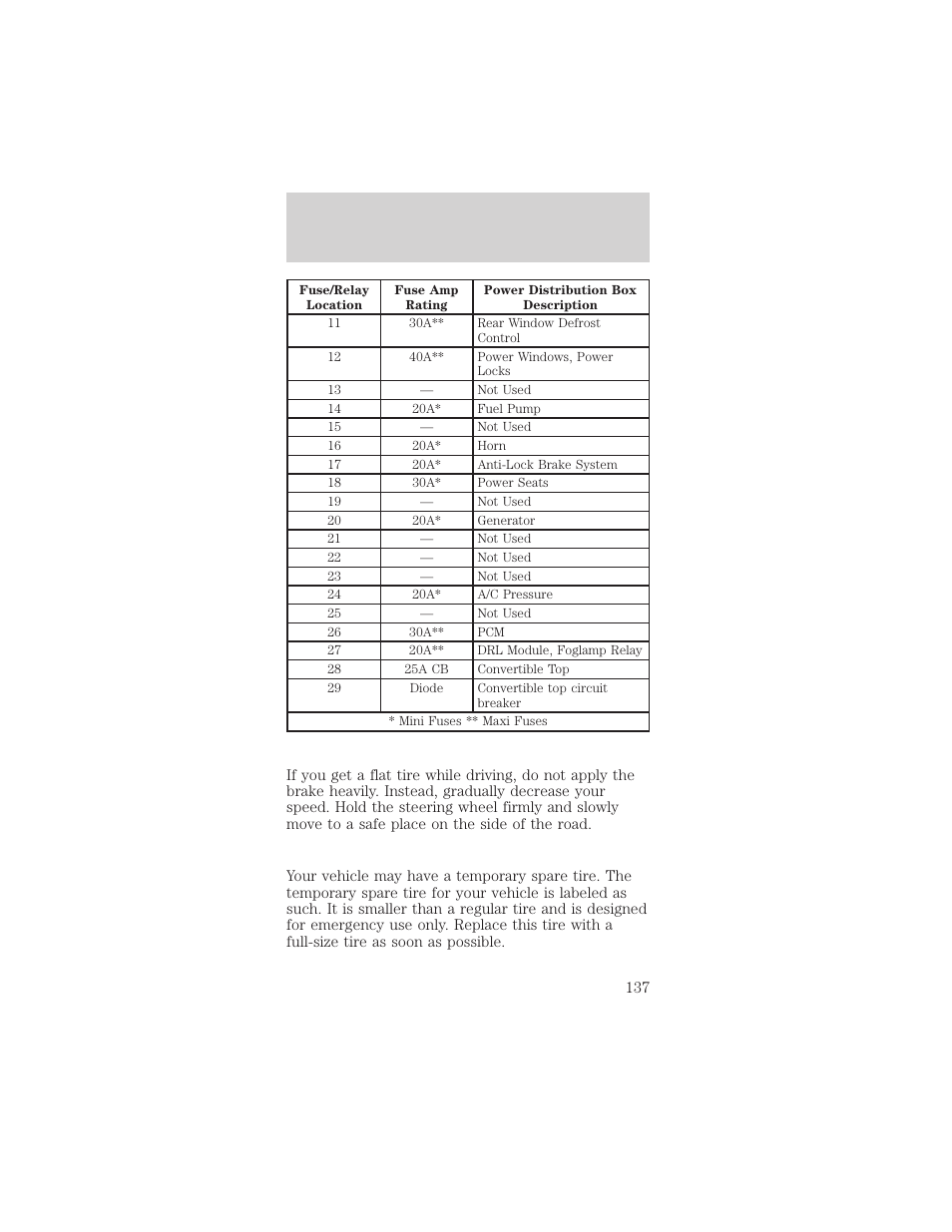 Roadside emergencies | FORD 2001 Mustang User Manual | Page 137 / 240