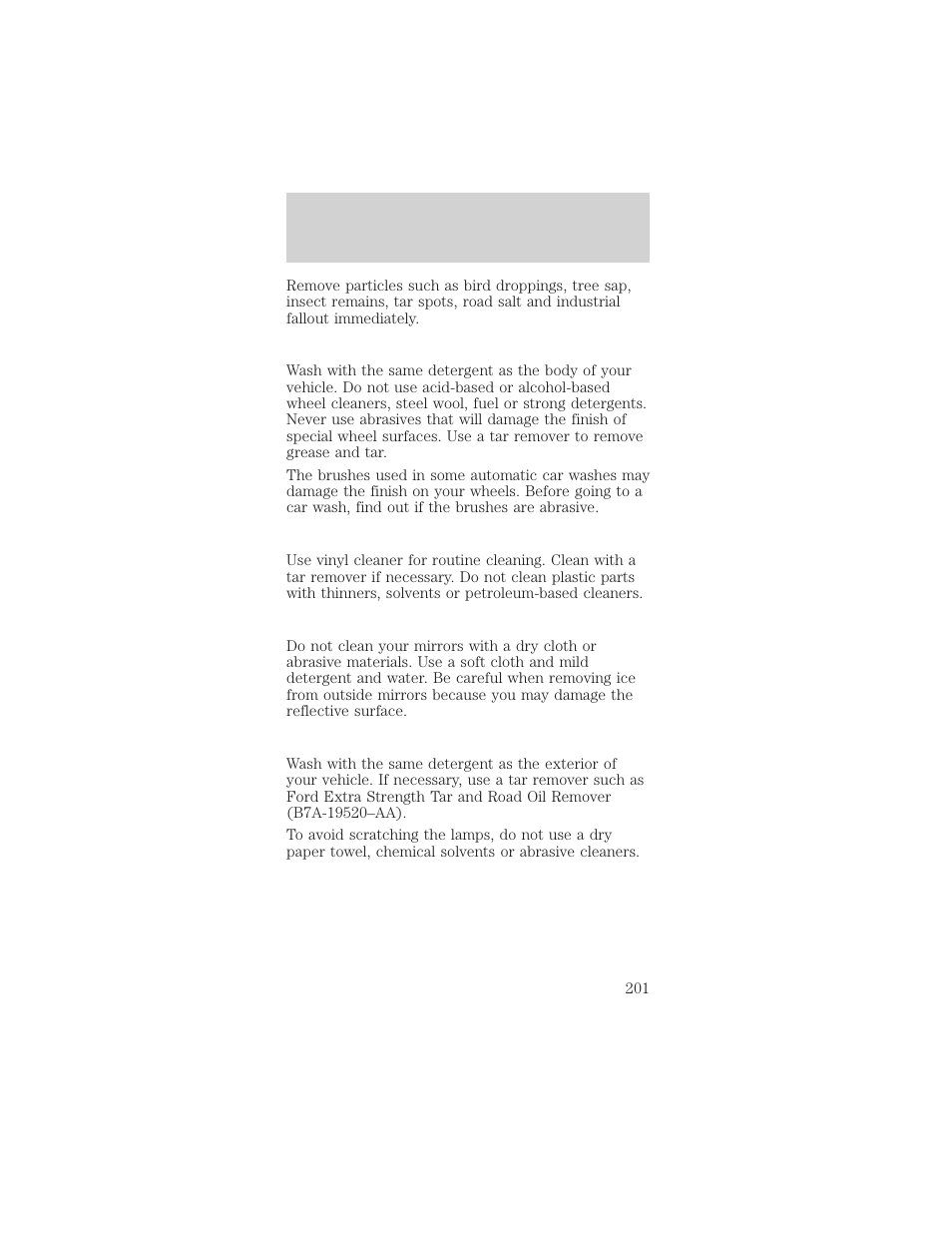 Maintenance and care | FORD 2001 Mustang User Manual | Page 201 / 240
