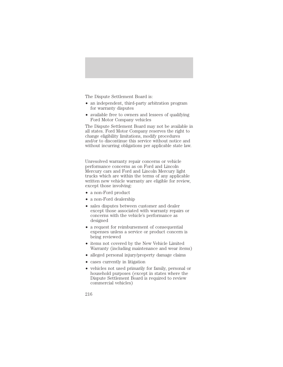 Customer assistance | FORD 2001 Mustang User Manual | Page 216 / 240