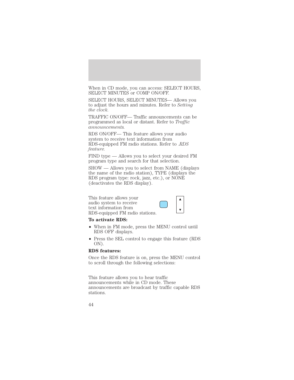 Controls and features | FORD 2001 Mustang User Manual | Page 44 / 240