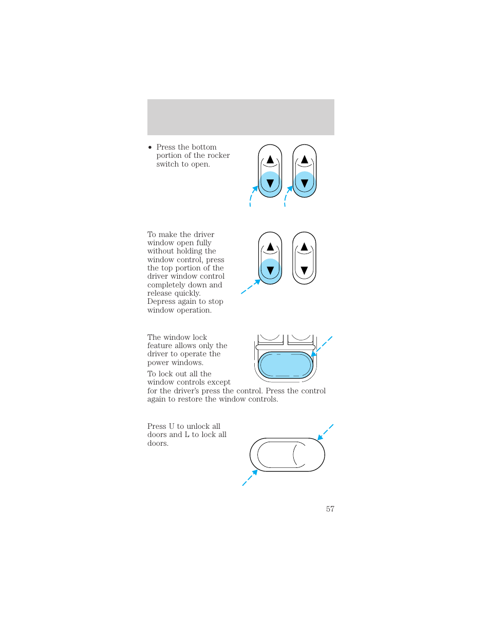 Controls and features | FORD 2001 Mustang User Manual | Page 57 / 240