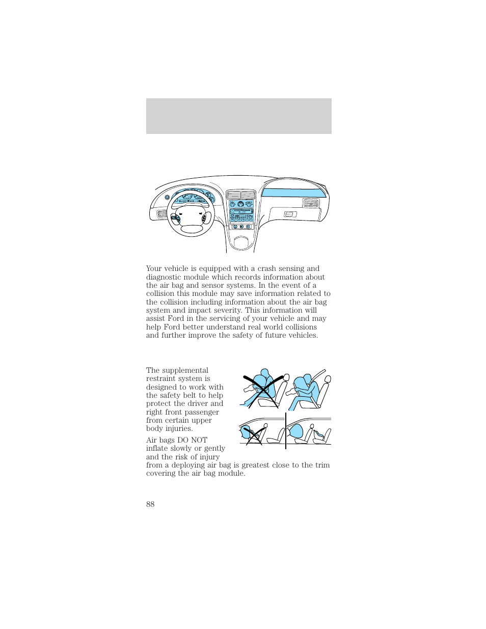 Seating and safety restraints | FORD 2001 Mustang User Manual | Page 88 / 240