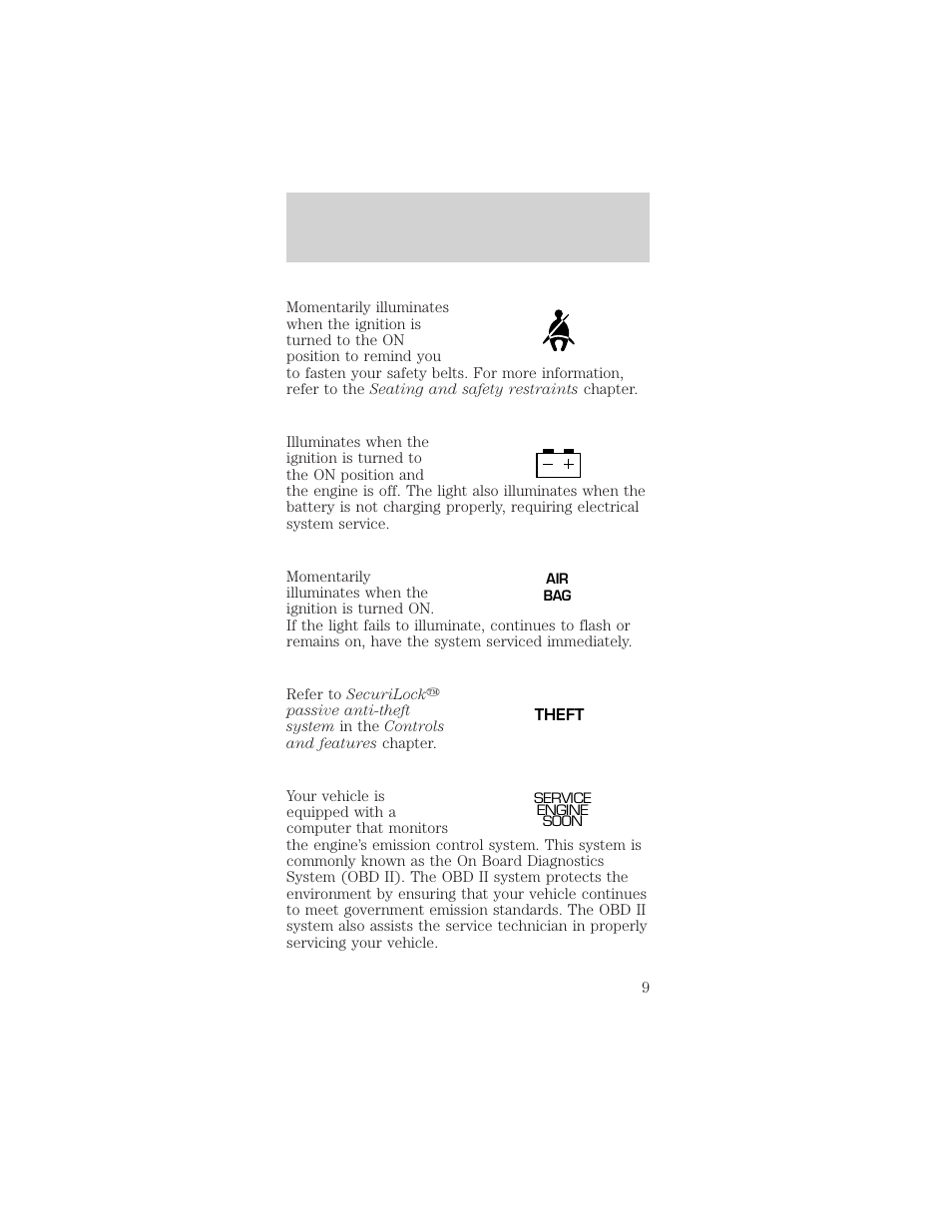 Instrumentation | FORD 2001 Mustang User Manual | Page 9 / 240