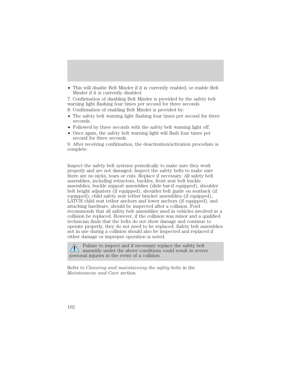 Seating and safety restraints | FORD 2001 Ranger User Manual | Page 102 / 272