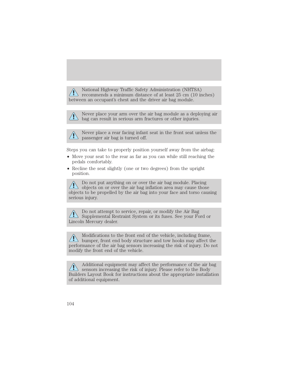 Seating and safety restraints | FORD 2001 Ranger User Manual | Page 104 / 272