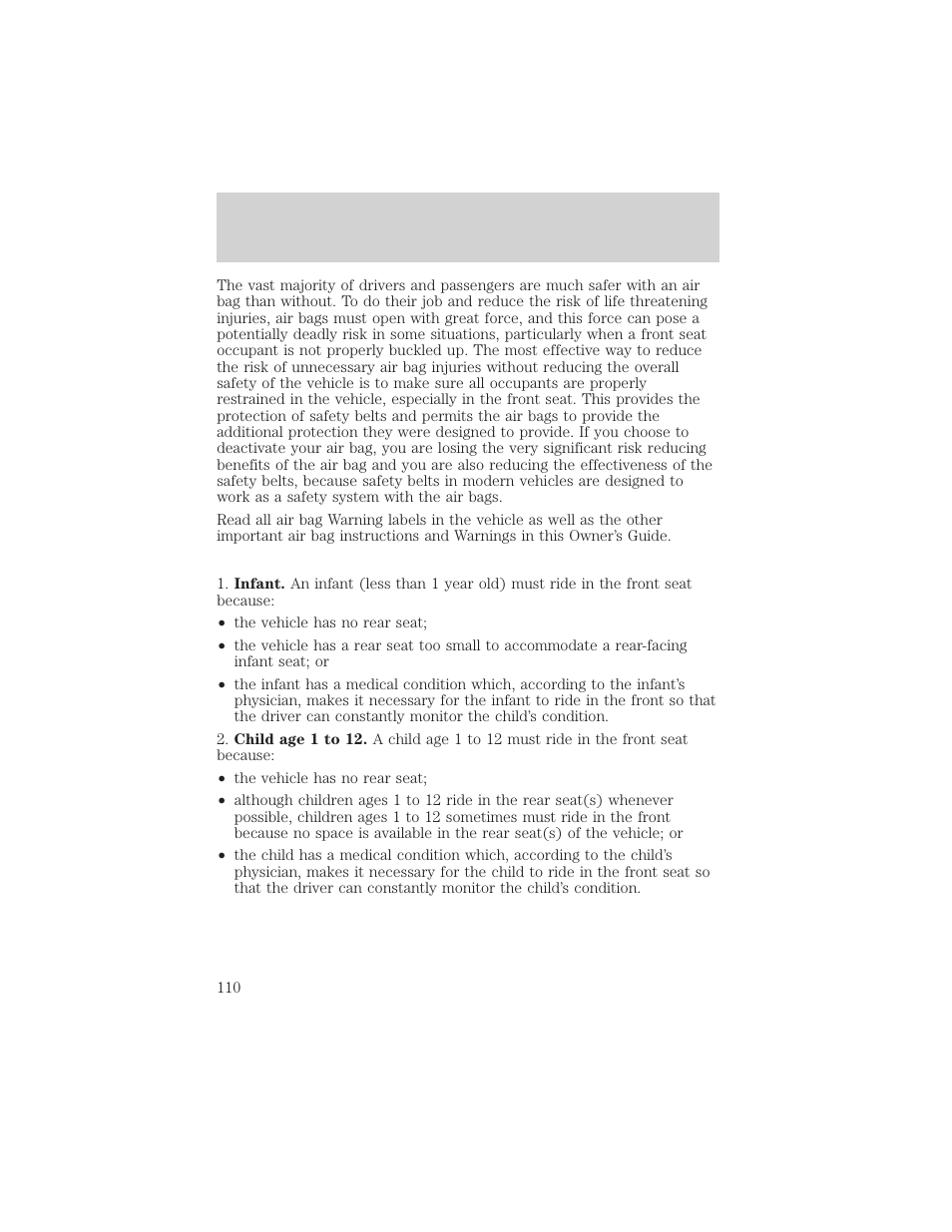 Seating and safety restraints | FORD 2001 Ranger User Manual | Page 110 / 272