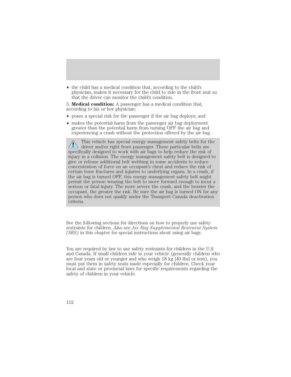 Seating and safety restraints | FORD 2001 Ranger User Manual | Page 112 / 272
