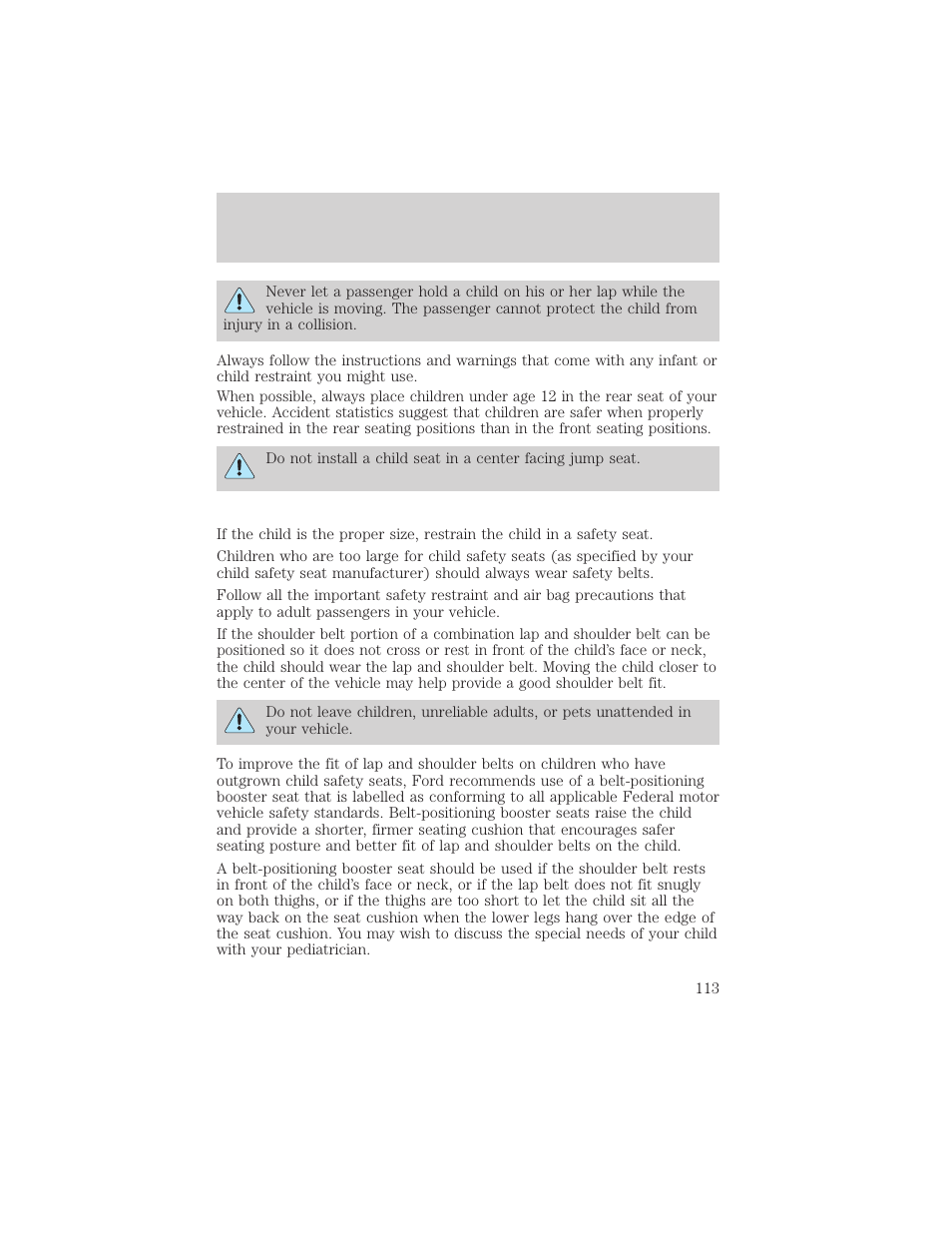 Seating and safety restraints | FORD 2001 Ranger User Manual | Page 113 / 272