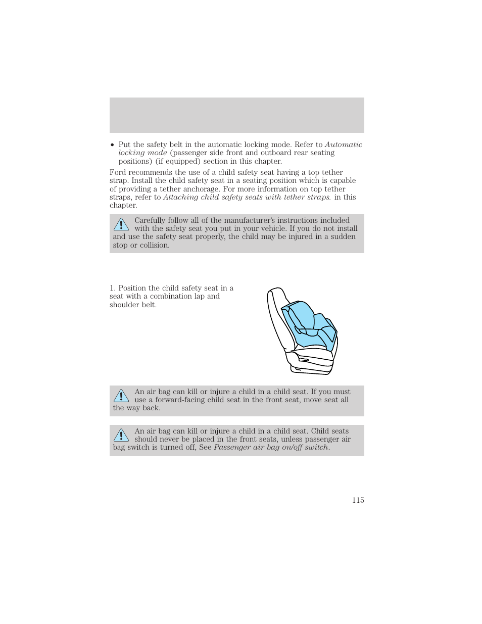 Seating and safety restraints | FORD 2001 Ranger User Manual | Page 115 / 272