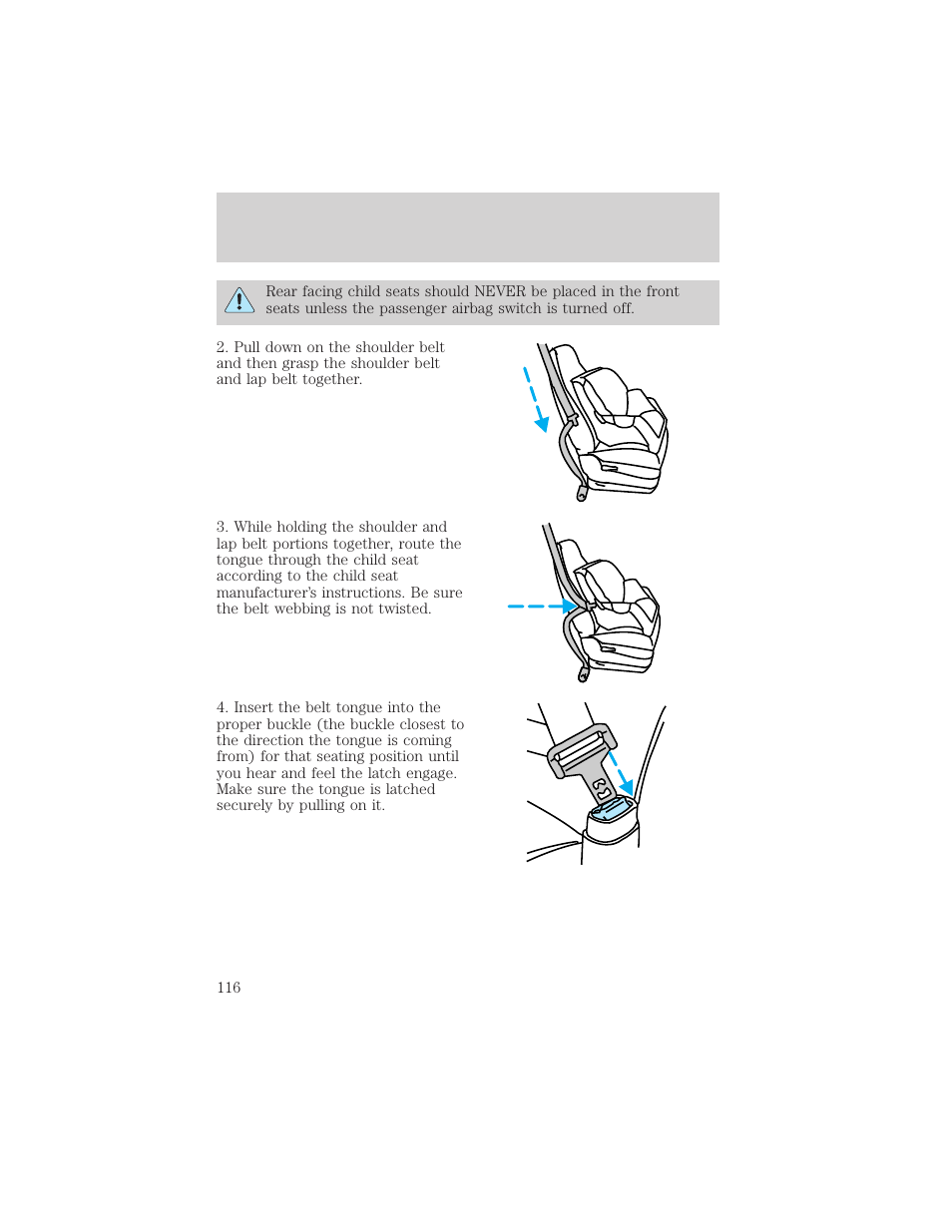 Seating and safety restraints | FORD 2001 Ranger User Manual | Page 116 / 272