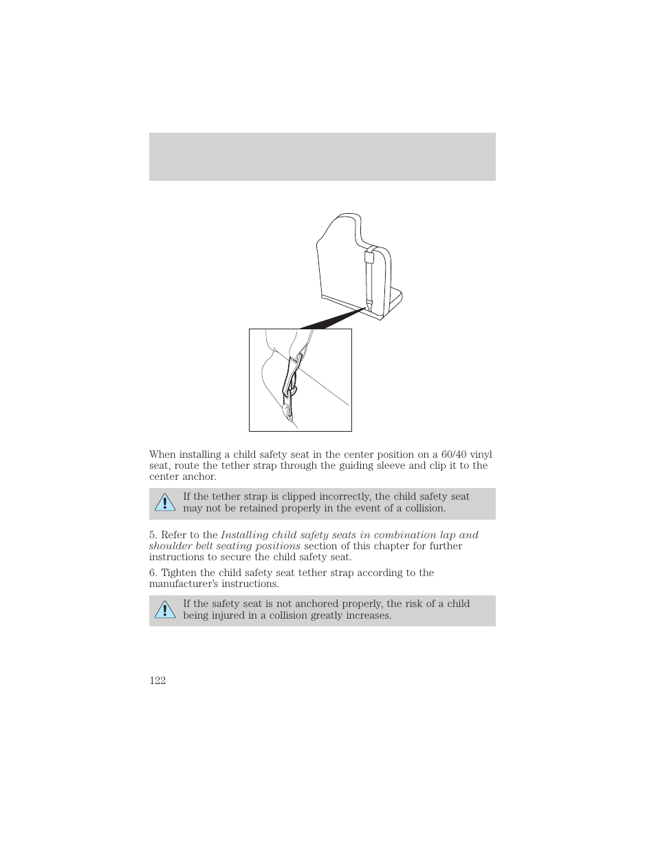 Seating and safety restraints | FORD 2001 Ranger User Manual | Page 122 / 272