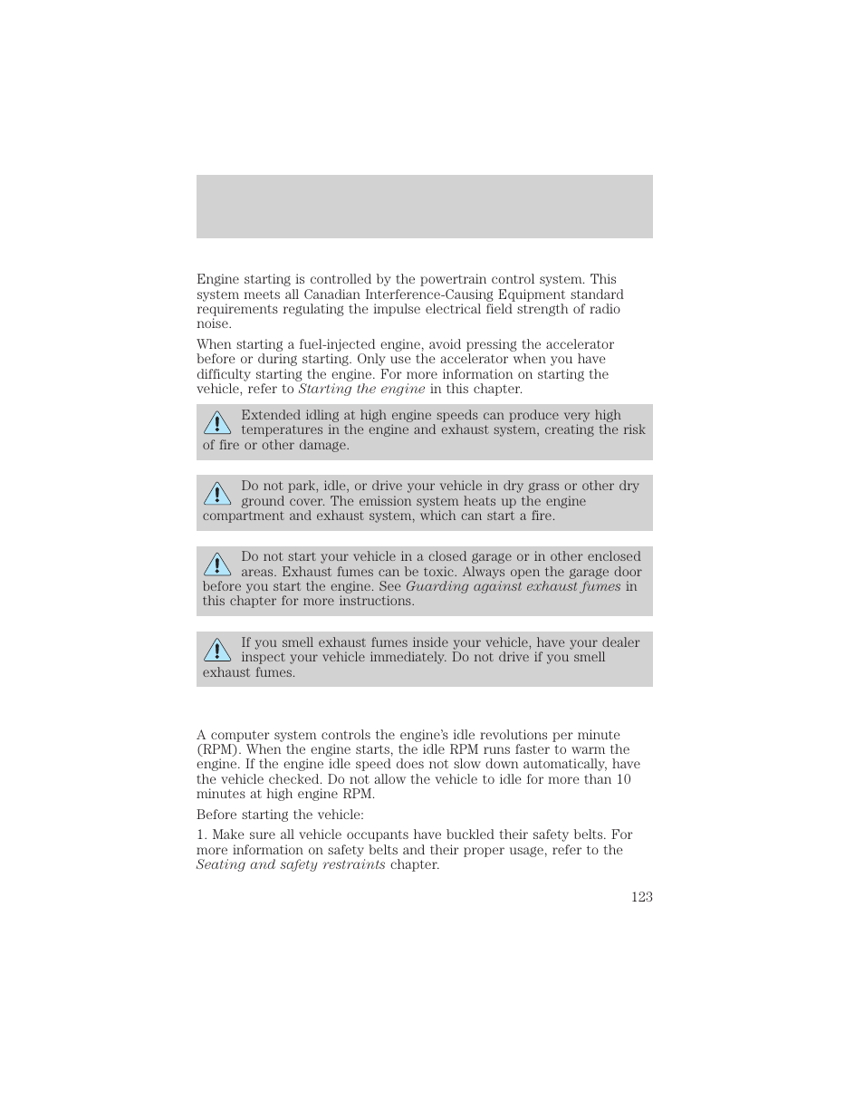 Starting | FORD 2001 Ranger User Manual | Page 123 / 272