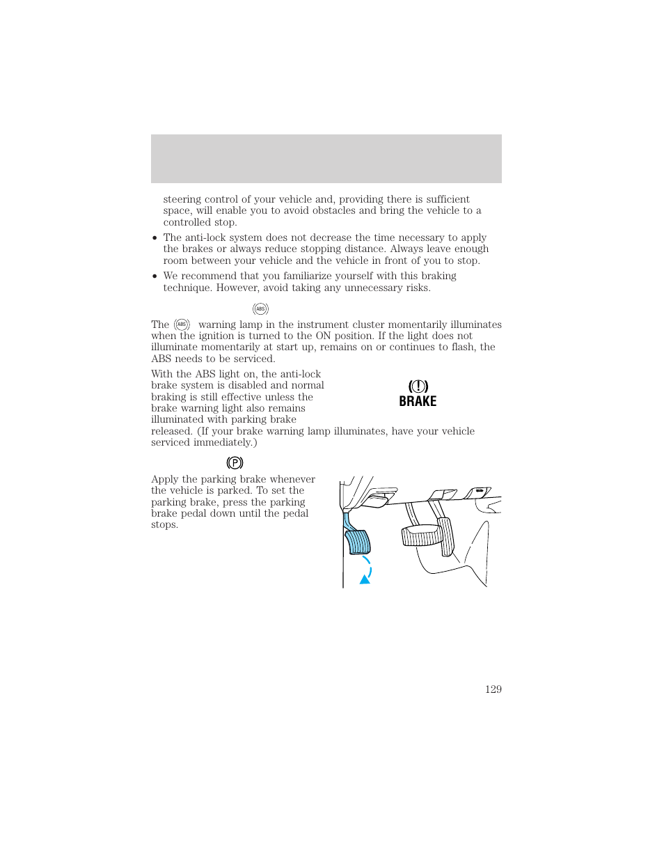 Driving, Brake | FORD 2001 Ranger User Manual | Page 129 / 272