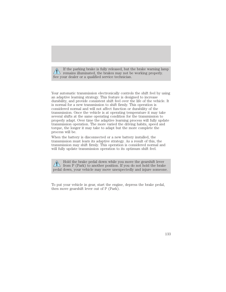 Driving | FORD 2001 Ranger User Manual | Page 133 / 272