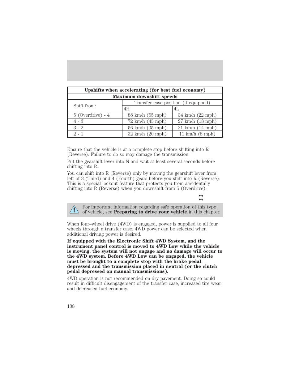 Driving | FORD 2001 Ranger User Manual | Page 138 / 272