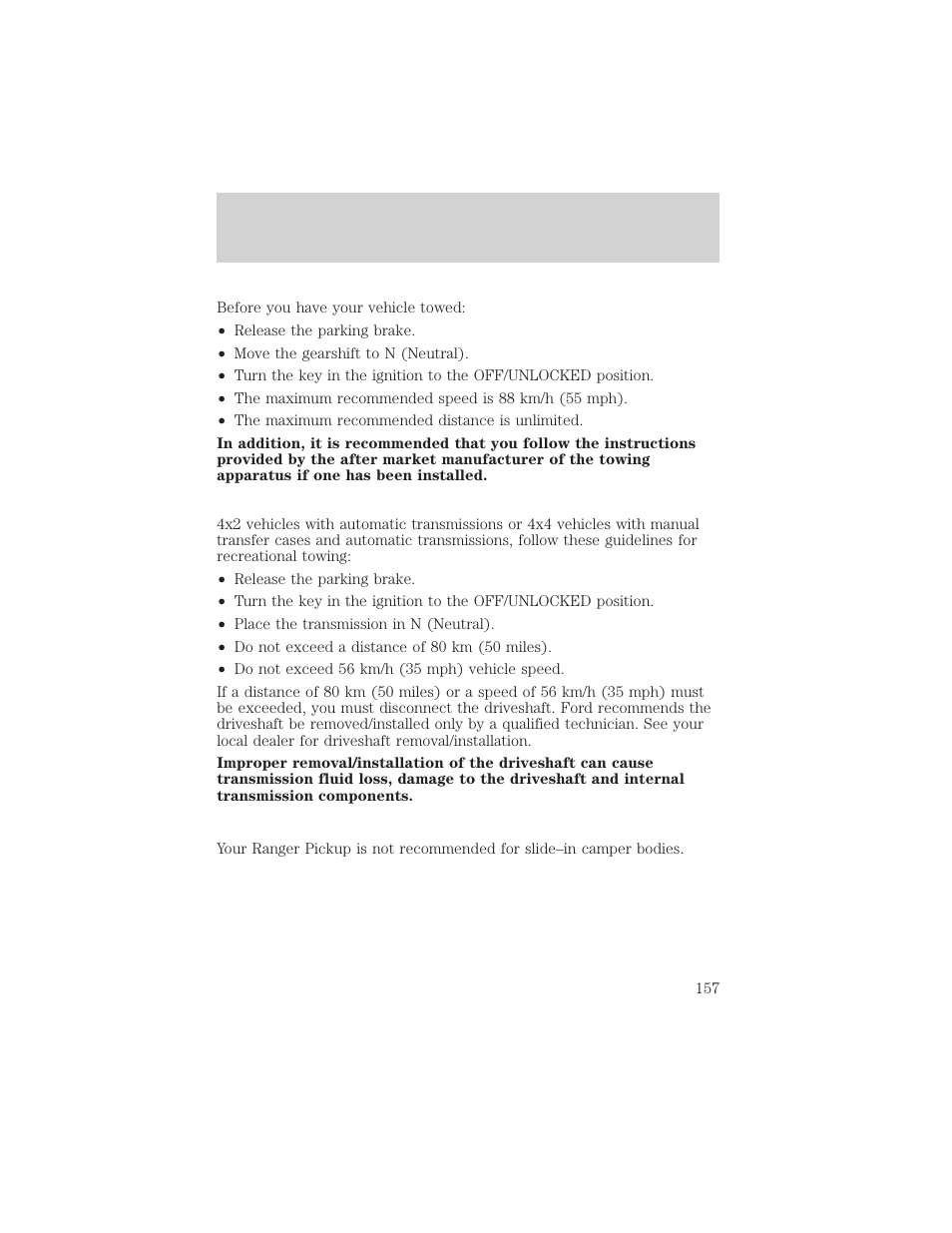 Driving | FORD 2001 Ranger User Manual | Page 157 / 272