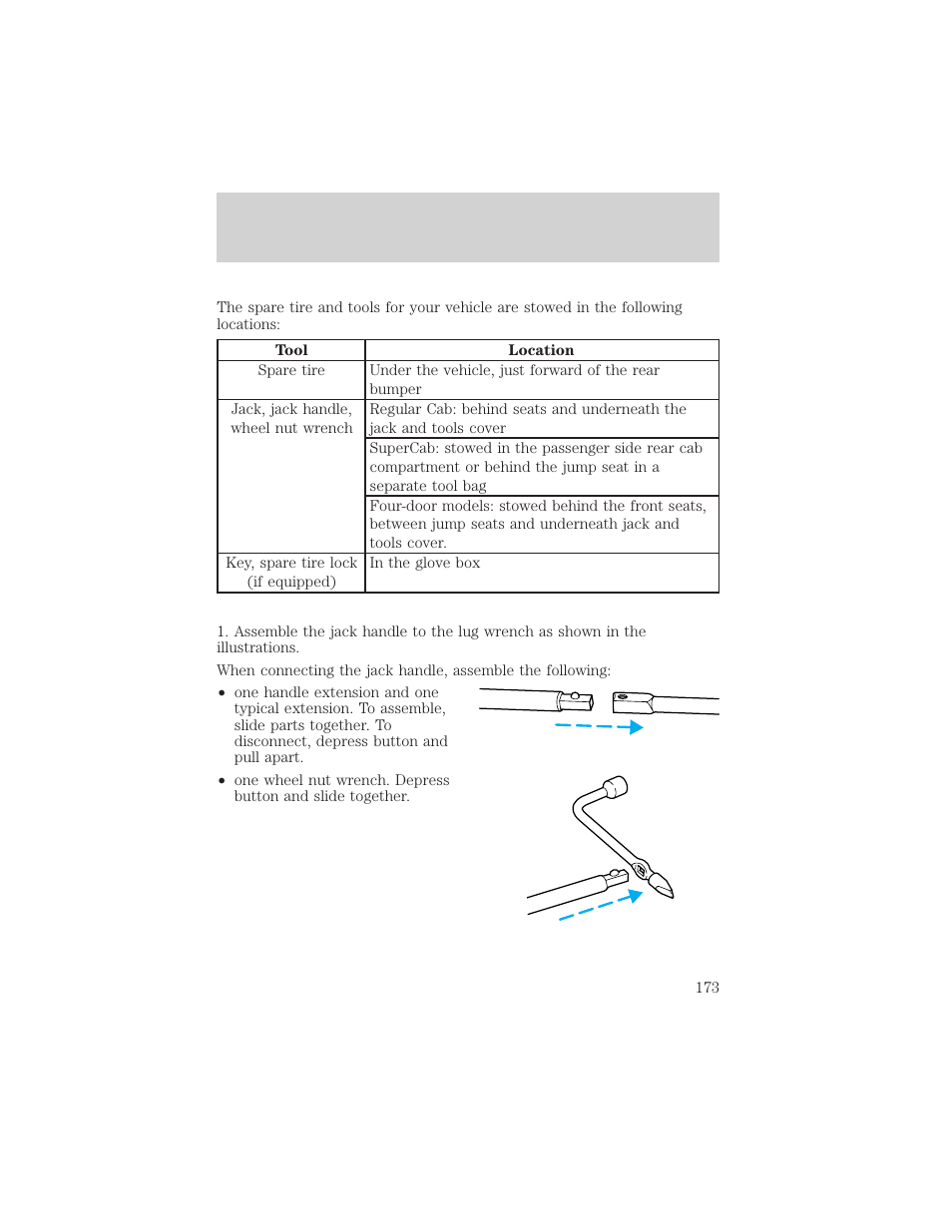 Roadside emergencies | FORD 2001 Ranger User Manual | Page 173 / 272