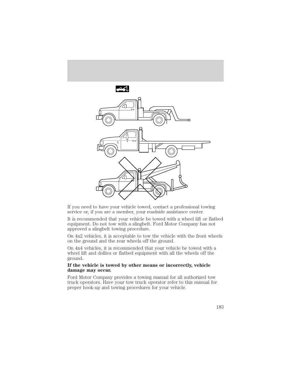 Roadside emergencies | FORD 2001 Ranger User Manual | Page 183 / 272