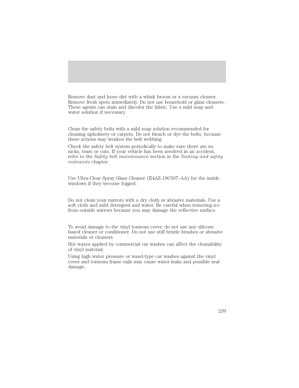 Maintenance and care | FORD 2001 Ranger User Manual | Page 239 / 272