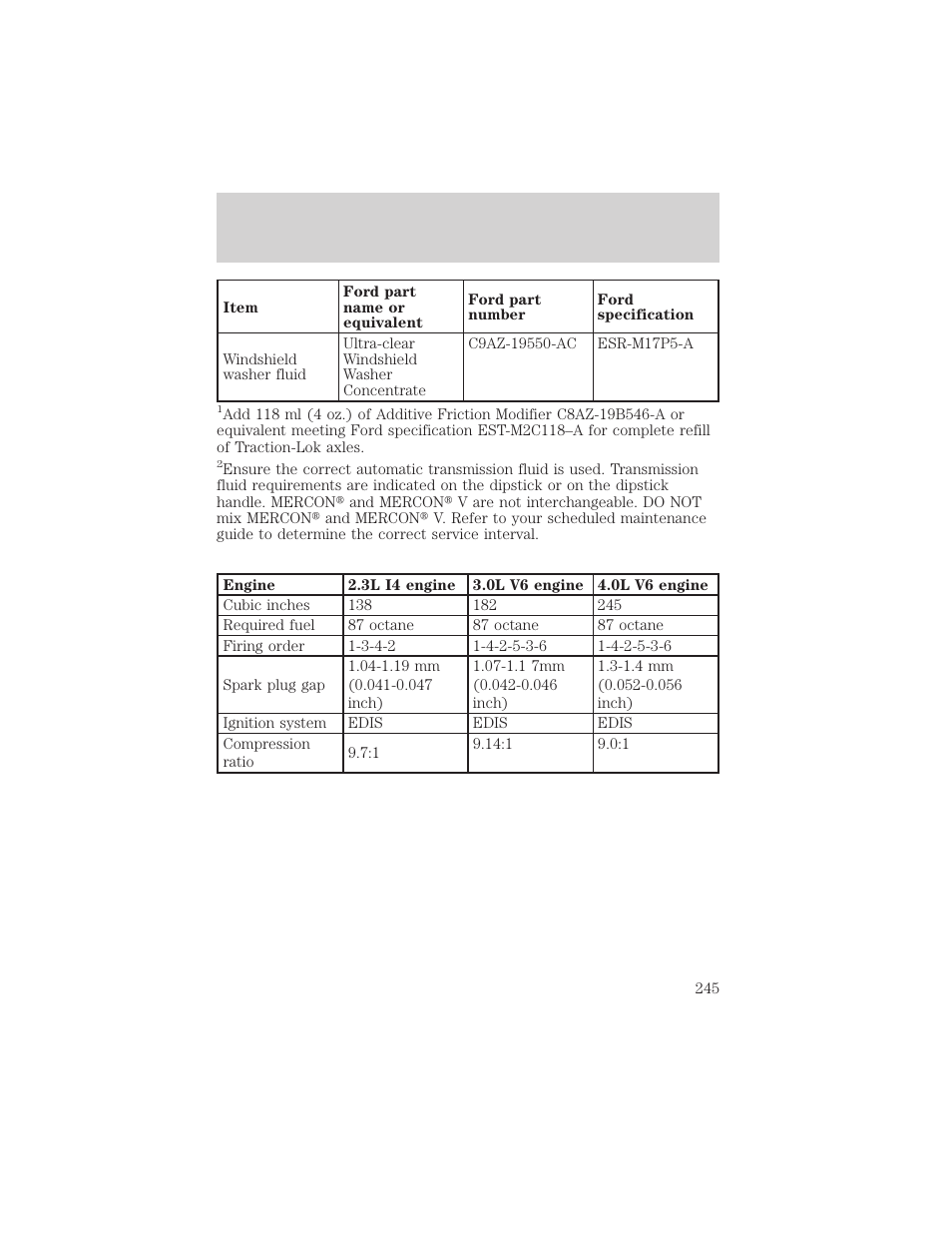 Capacities and specifications | FORD 2001 Ranger User Manual | Page 245 / 272