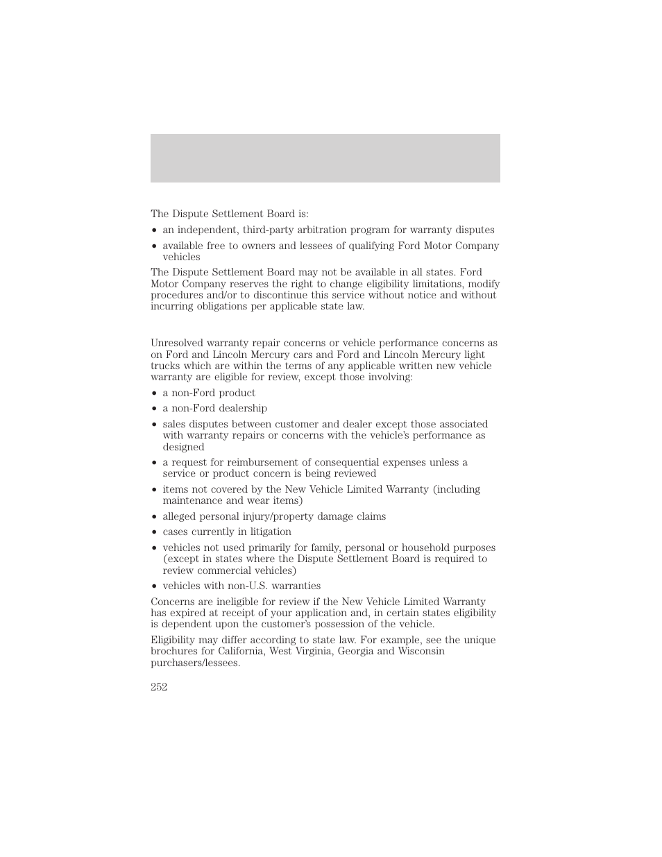 Customer assistance | FORD 2001 Ranger User Manual | Page 252 / 272