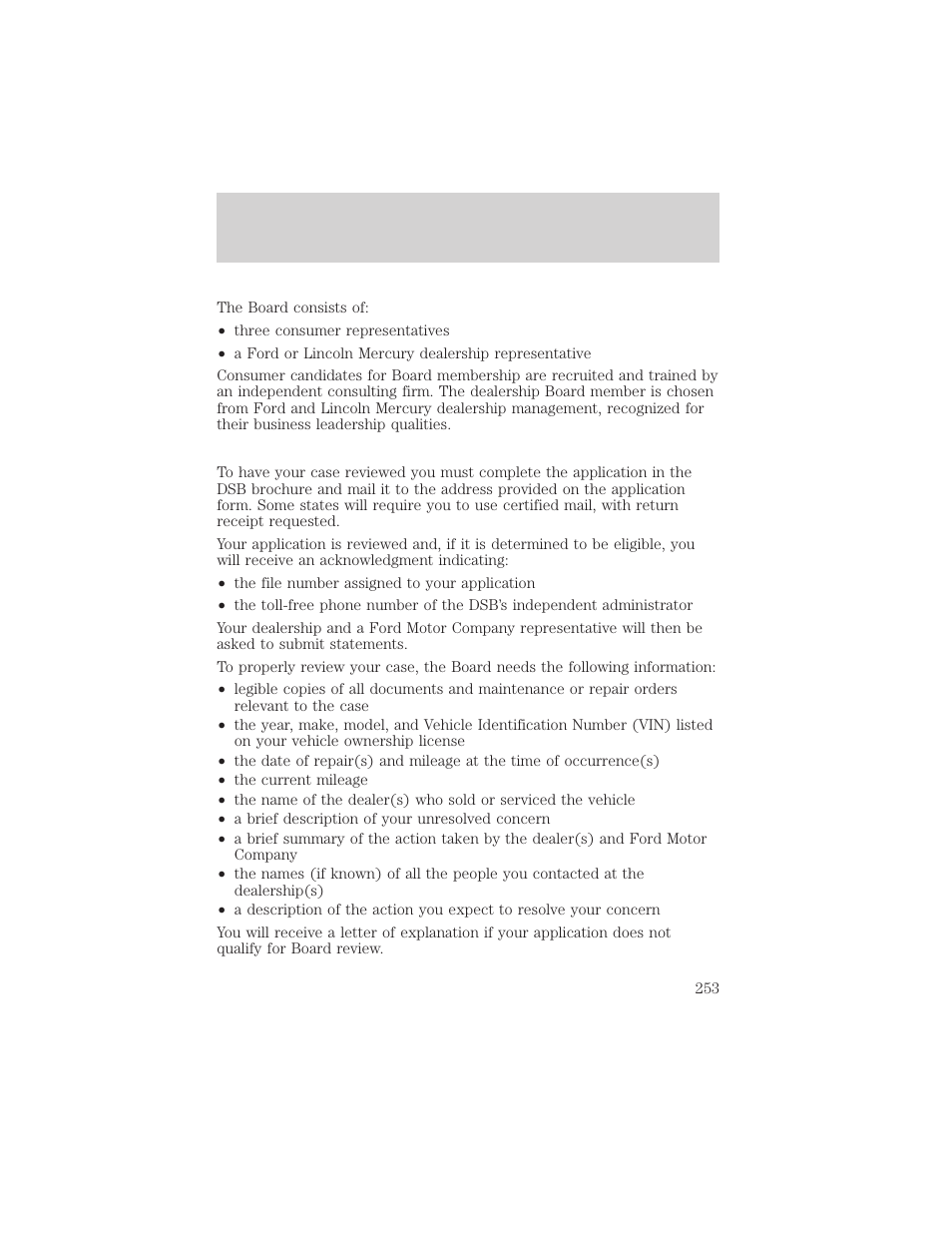 Customer assistance | FORD 2001 Ranger User Manual | Page 253 / 272