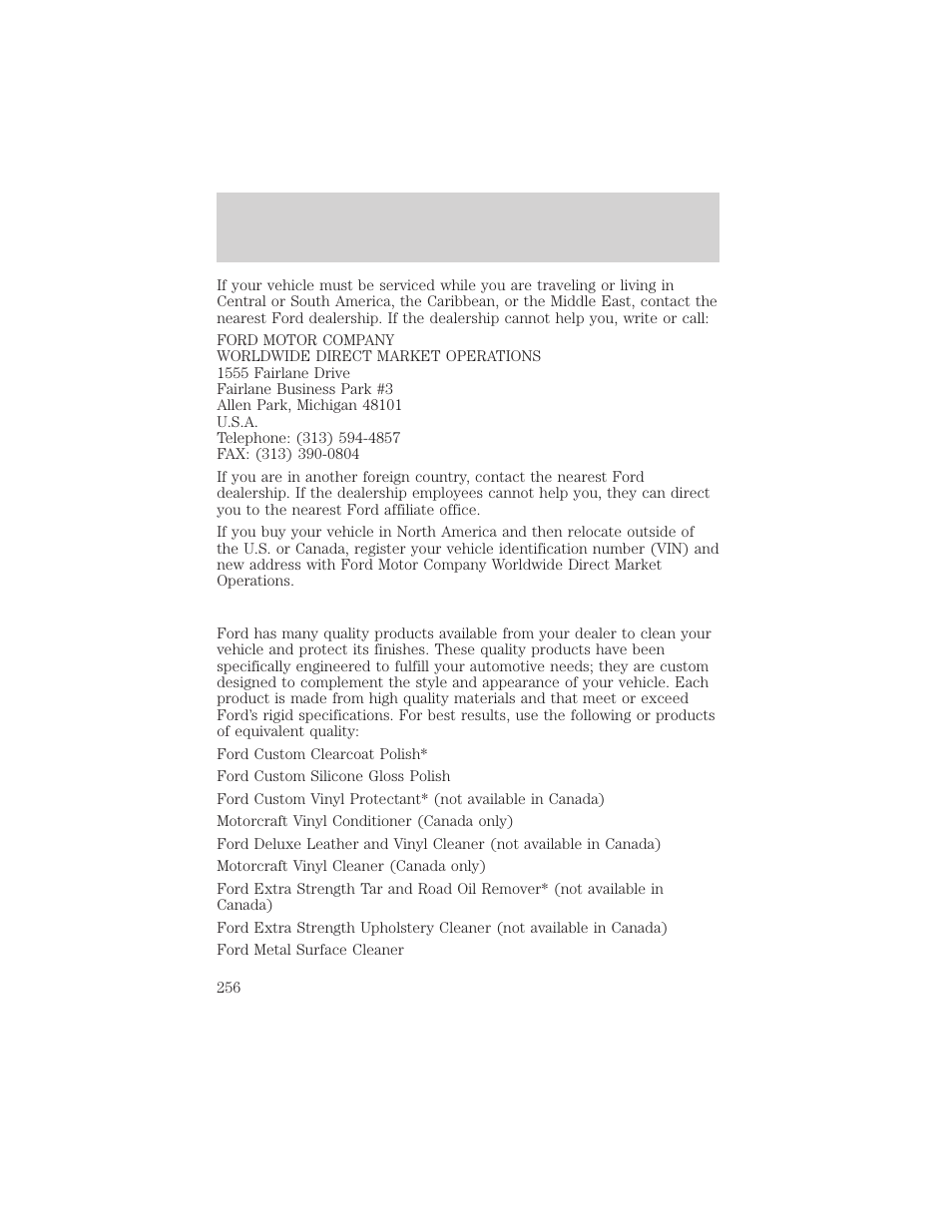 Customer assistance | FORD 2001 Ranger User Manual | Page 256 / 272