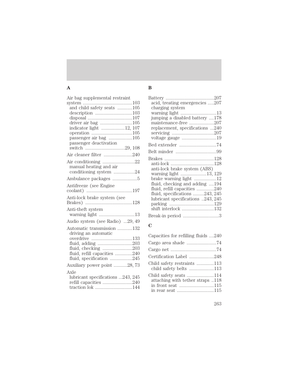 Index | FORD 2001 Ranger User Manual | Page 263 / 272