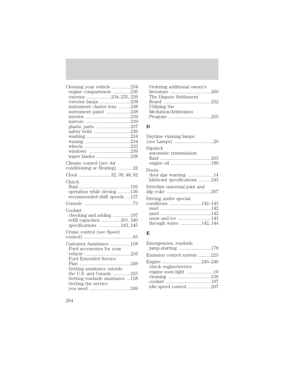 Index | FORD 2001 Ranger User Manual | Page 264 / 272