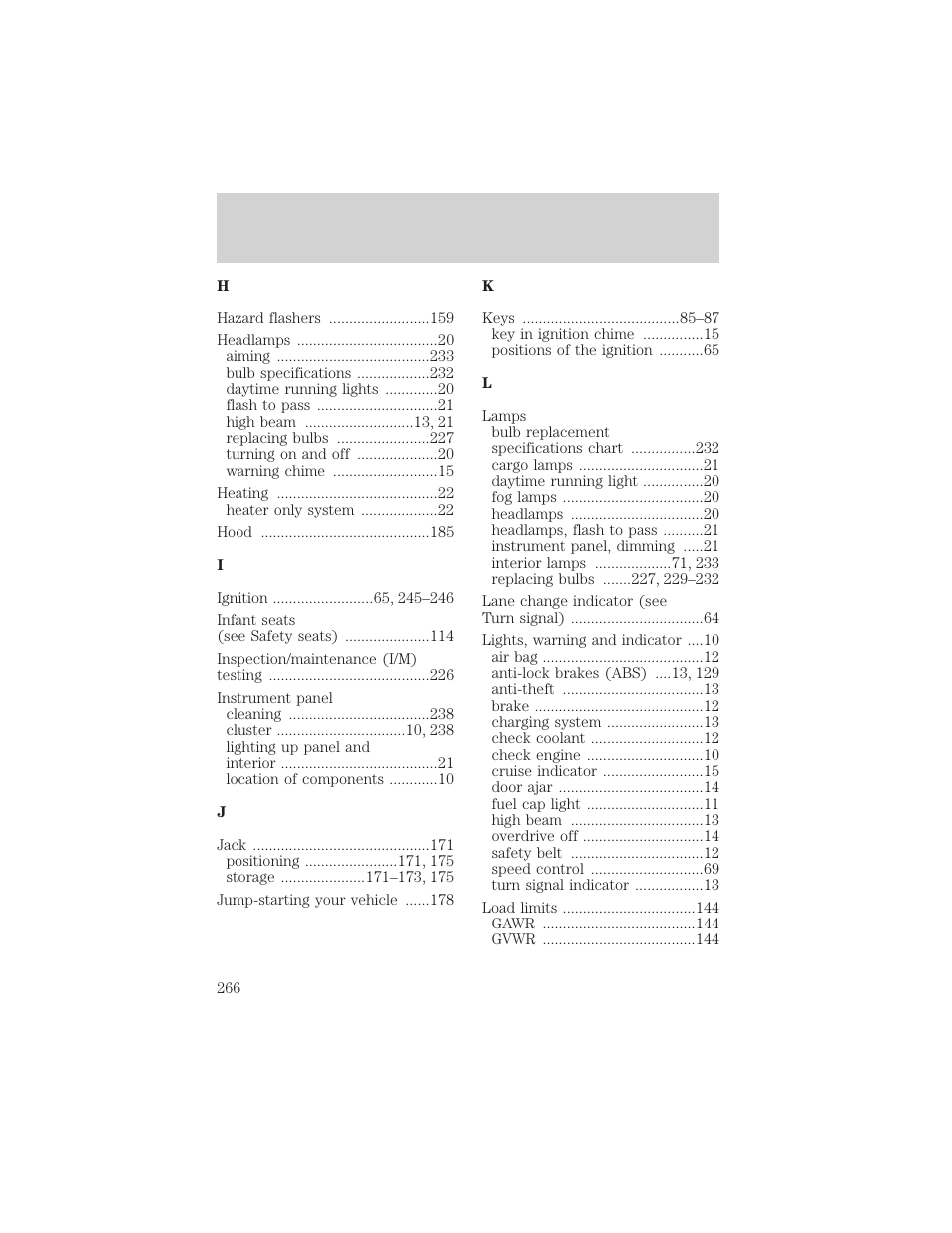 Index | FORD 2001 Ranger User Manual | Page 266 / 272