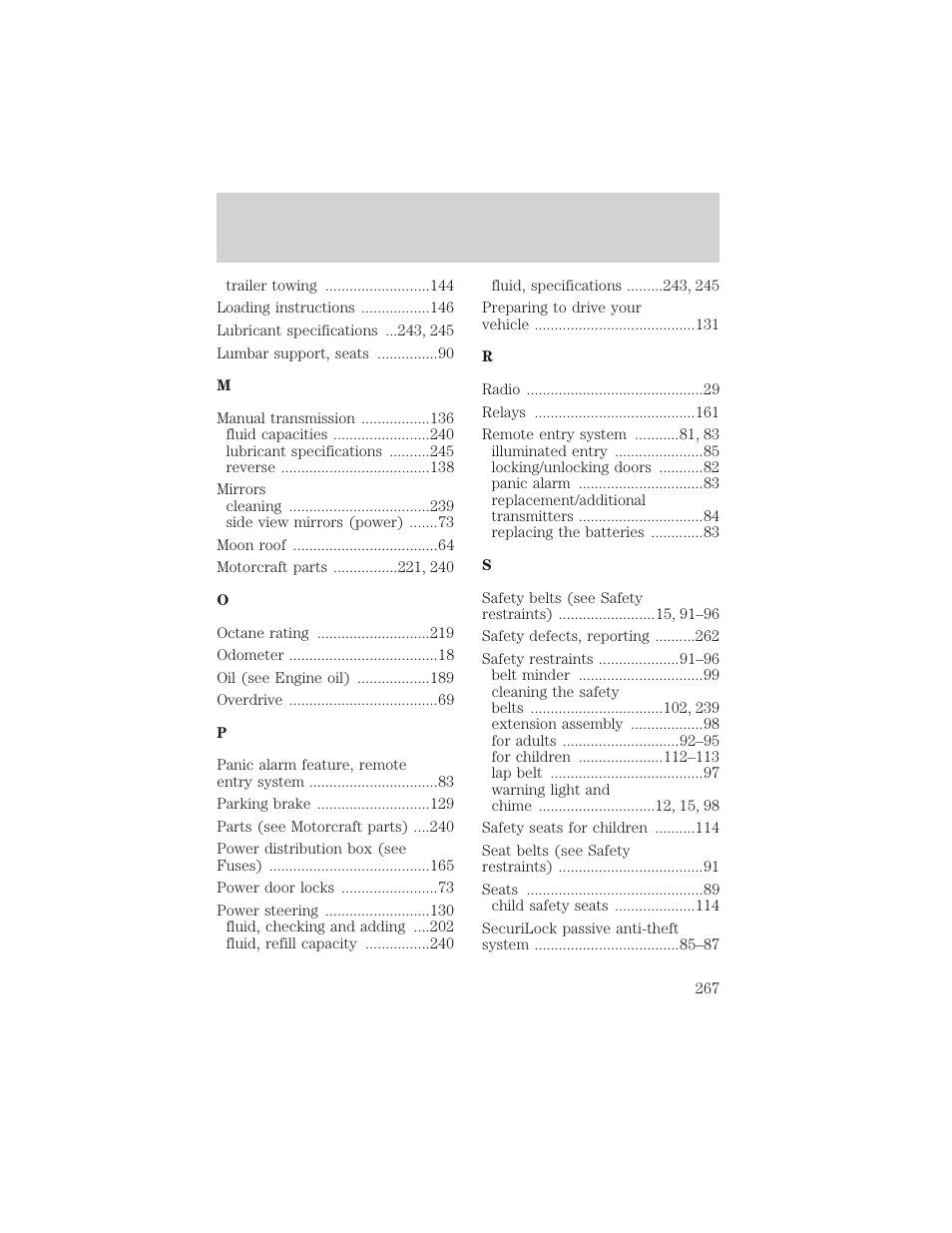 Index | FORD 2001 Ranger User Manual | Page 267 / 272
