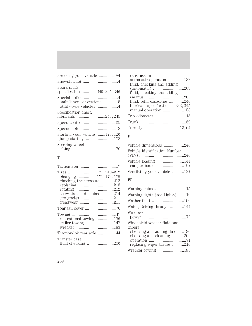 Index | FORD 2001 Ranger User Manual | Page 268 / 272