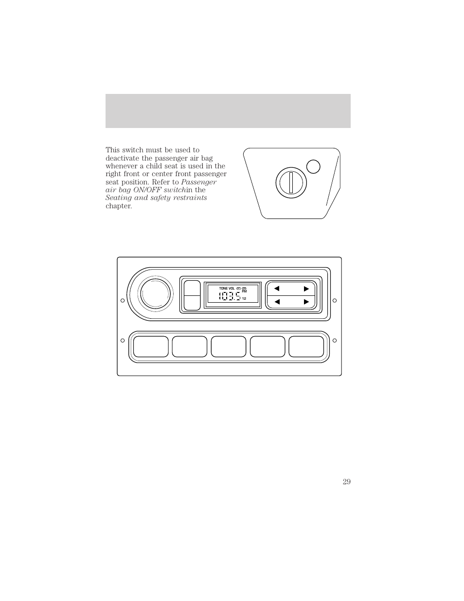 Controls and features, 12 3 4 am/fm | FORD 2001 Ranger User Manual | Page 29 / 272