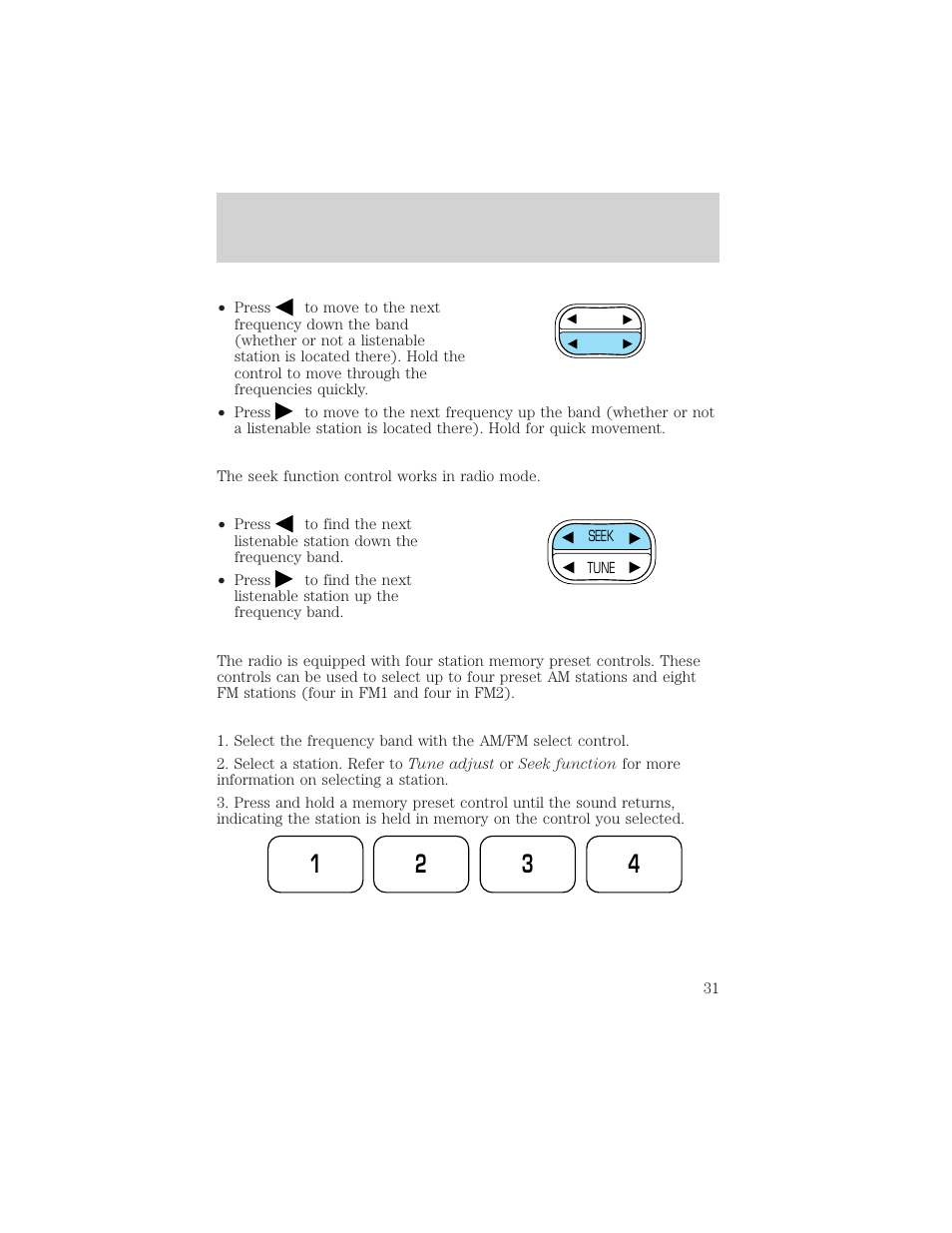 Controls and features | FORD 2001 Ranger User Manual | Page 31 / 272