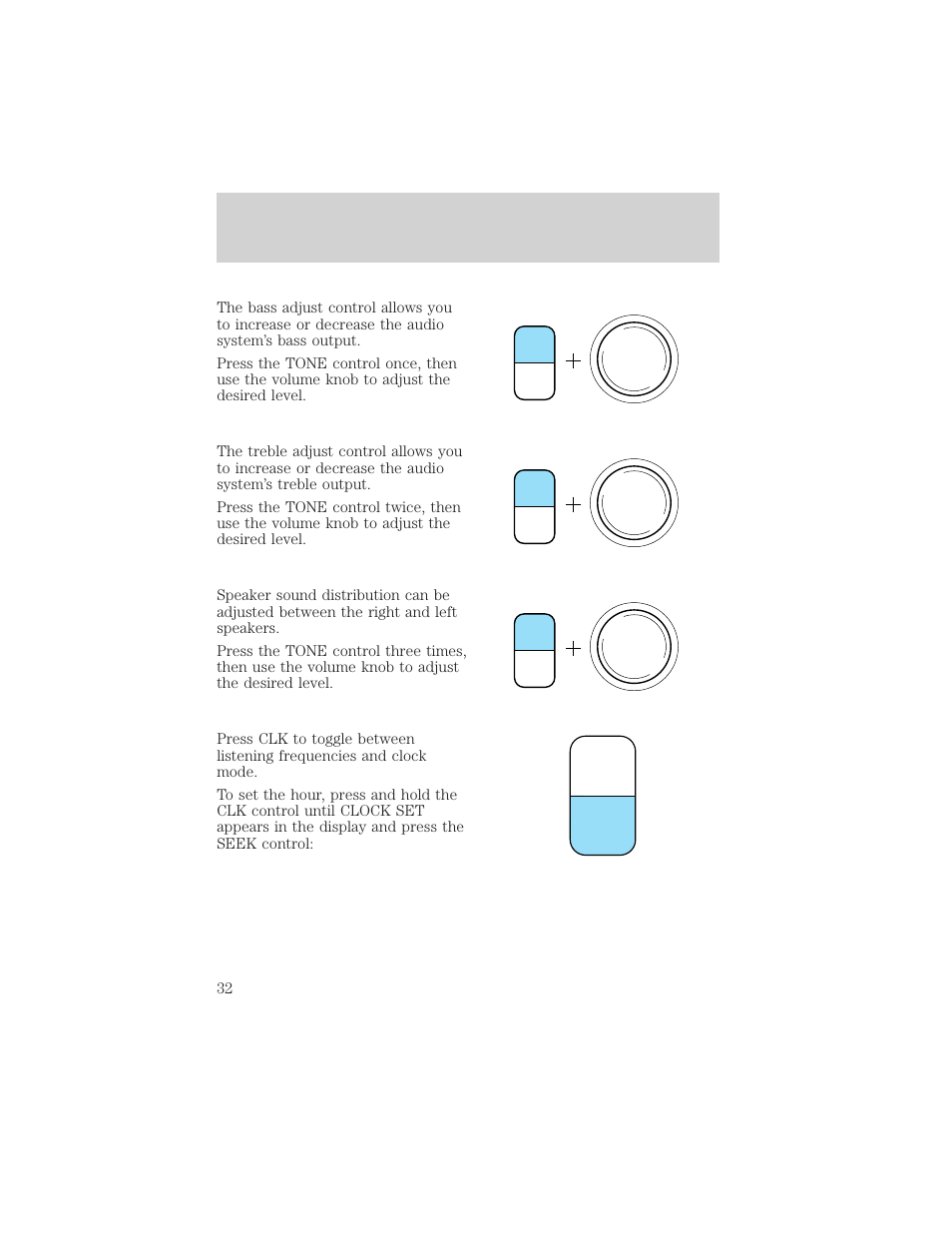Tone clk, Controls and features | FORD 2001 Ranger User Manual | Page 32 / 272