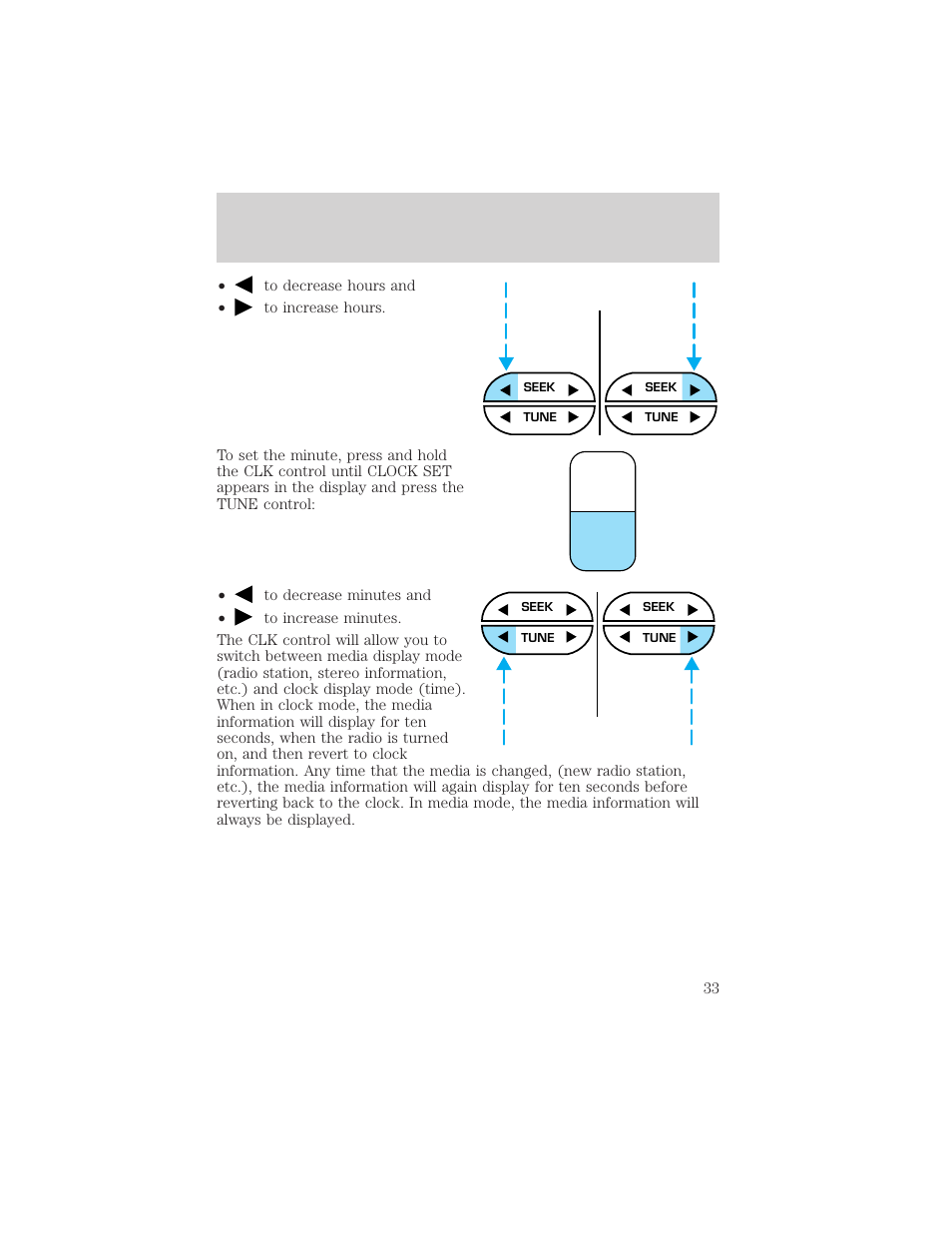 Tone clk, Controls and features | FORD 2001 Ranger User Manual | Page 33 / 272