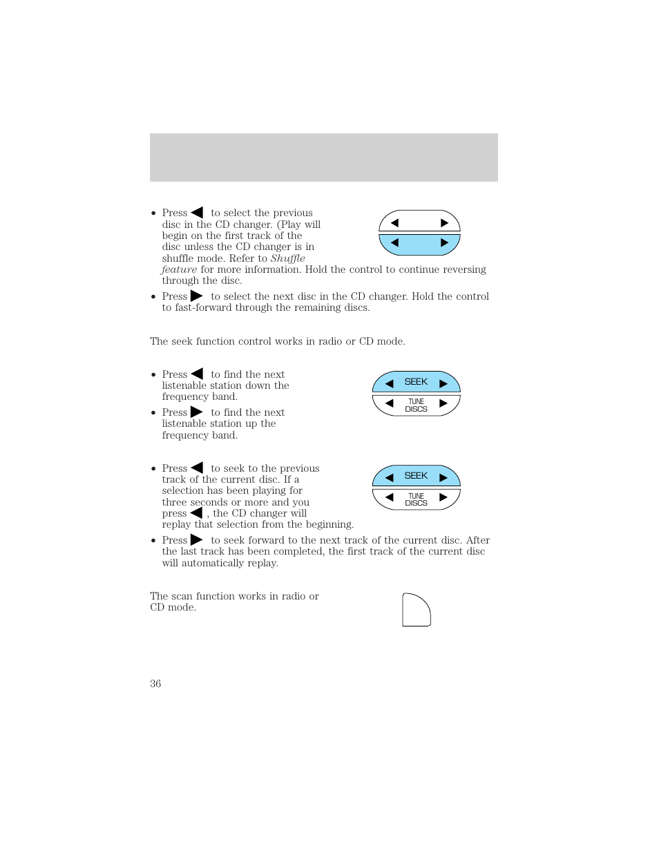 Controls and features | FORD 2001 Ranger User Manual | Page 36 / 272