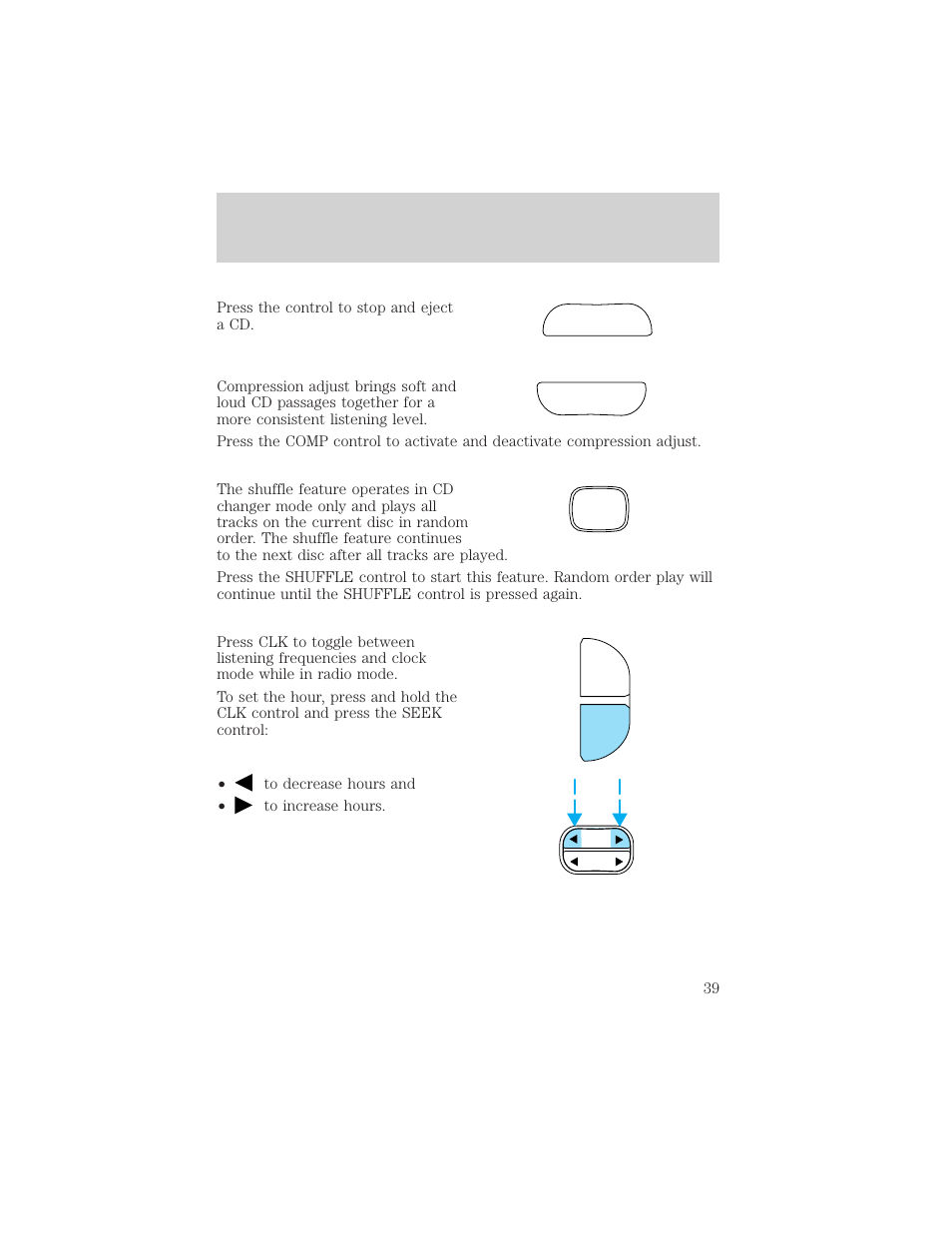 Ej comp, Controls and features, Scn clk | FORD 2001 Ranger User Manual | Page 39 / 272