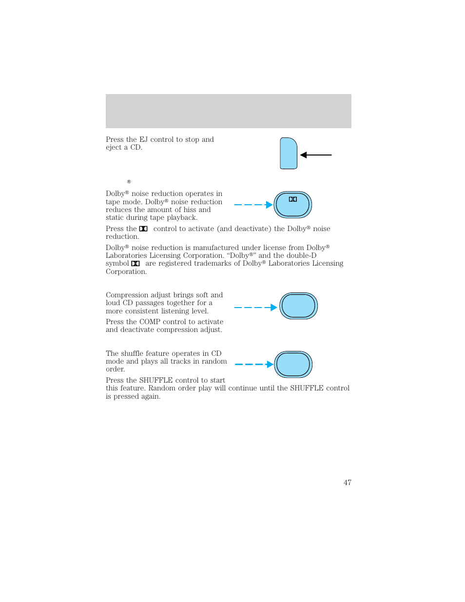 Controls and features | FORD 2001 Ranger User Manual | Page 47 / 272